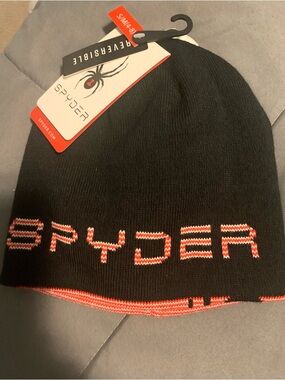 Spyder Black Beanie with Red and White Logo Stitching NWT